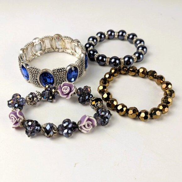 Costume Jewelry Stretchy Bracelet Lot x4 - Picture 1 of 4